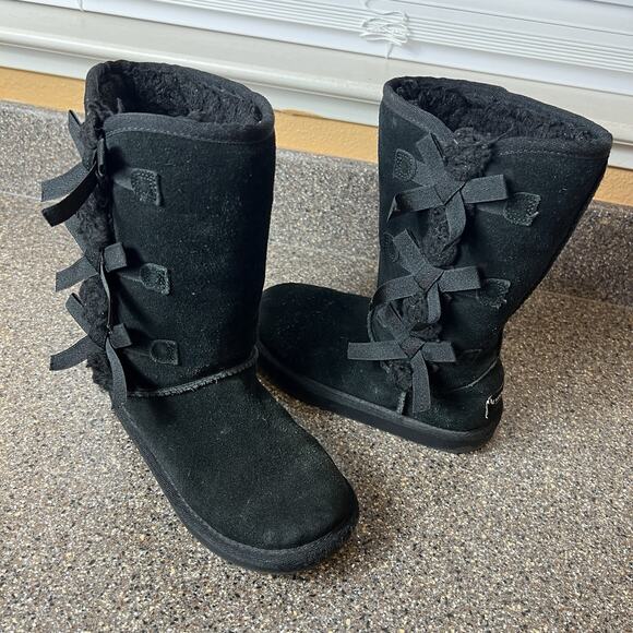 Koolaburra by Ugg Tall Winter Boots Pull On Little Kid Girls Size 13 Black Suede - Picture 1 of 11